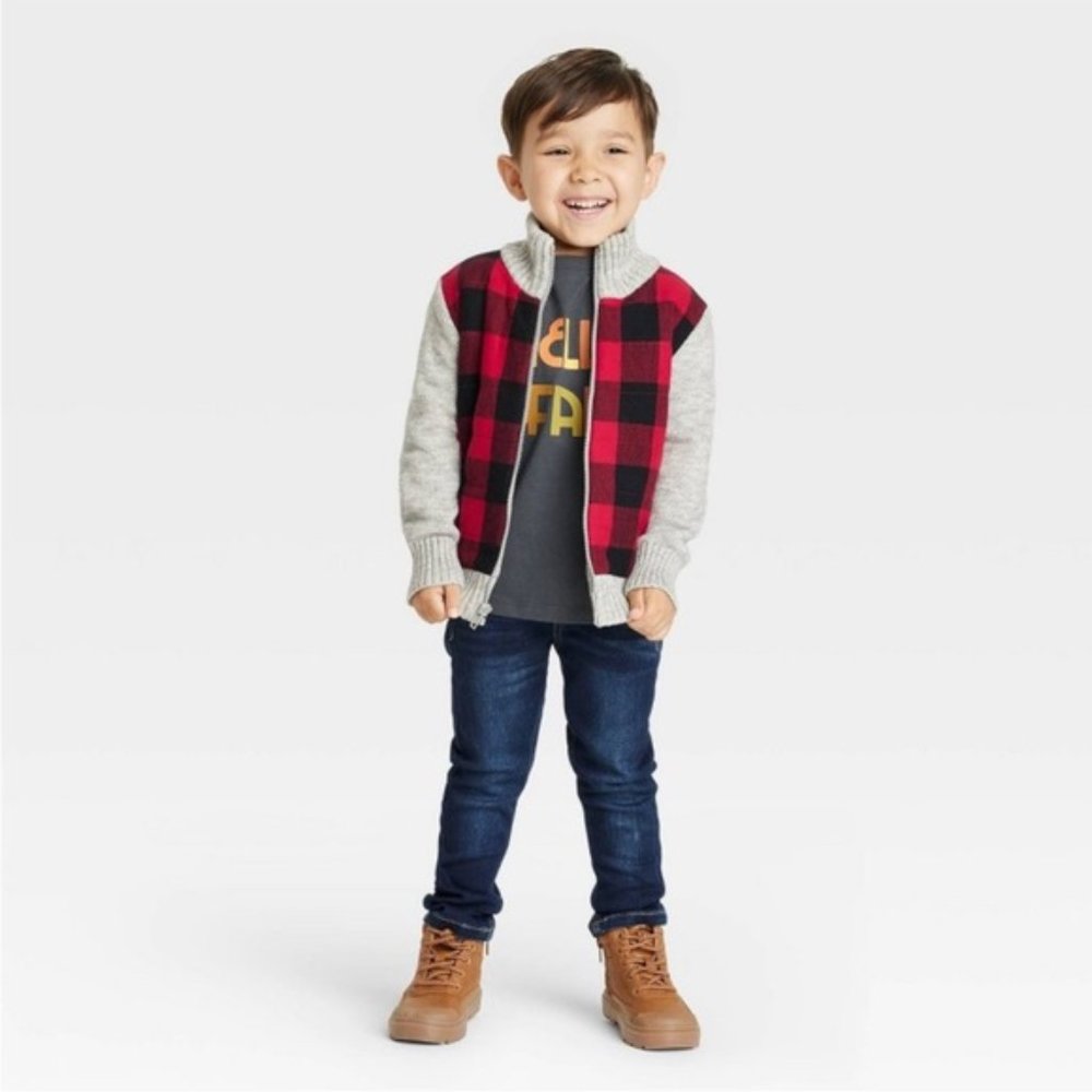 Cat & Jack Toddler Boys' Size 18 Month Red Buffalo Check Sweater - Never Worn